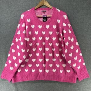 NEW Vince Camuto Sweater Women's 2X Pink White Heart Print Valentines Day Love